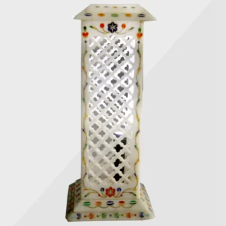 White Marble Inlay Candle Votive Or Flower Vase