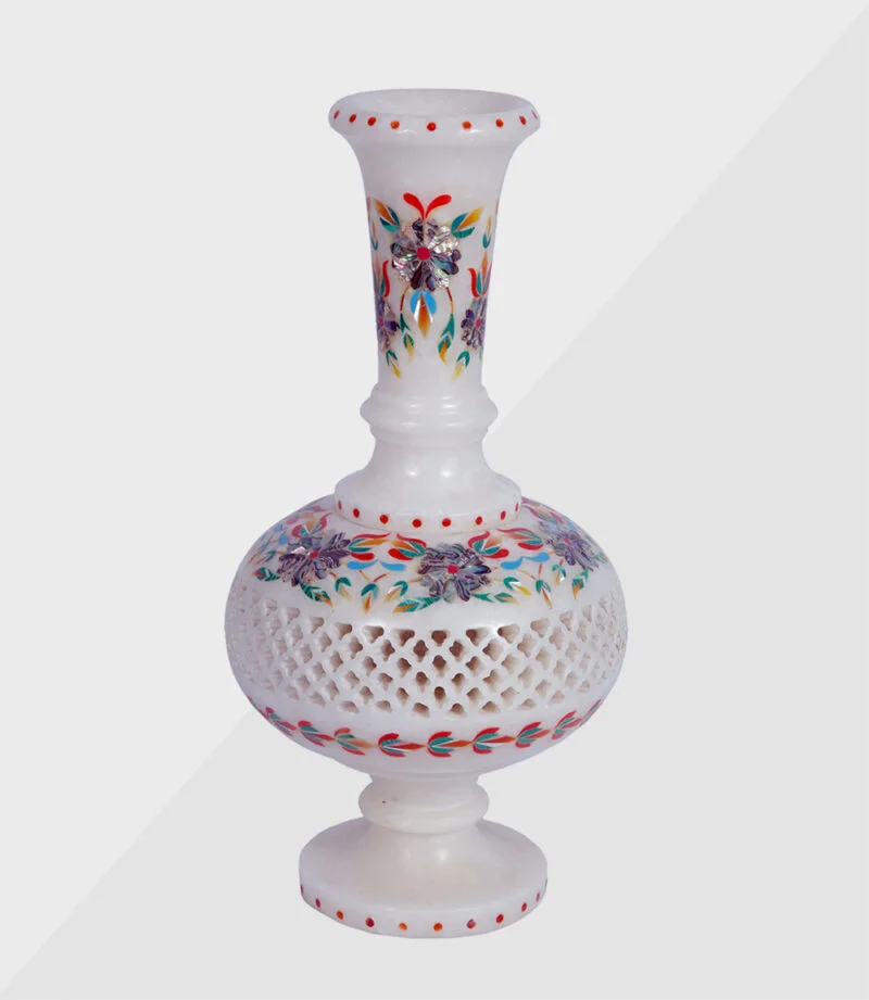 white-marble-inlay-flower-vase Marble Inlay Flower Vase